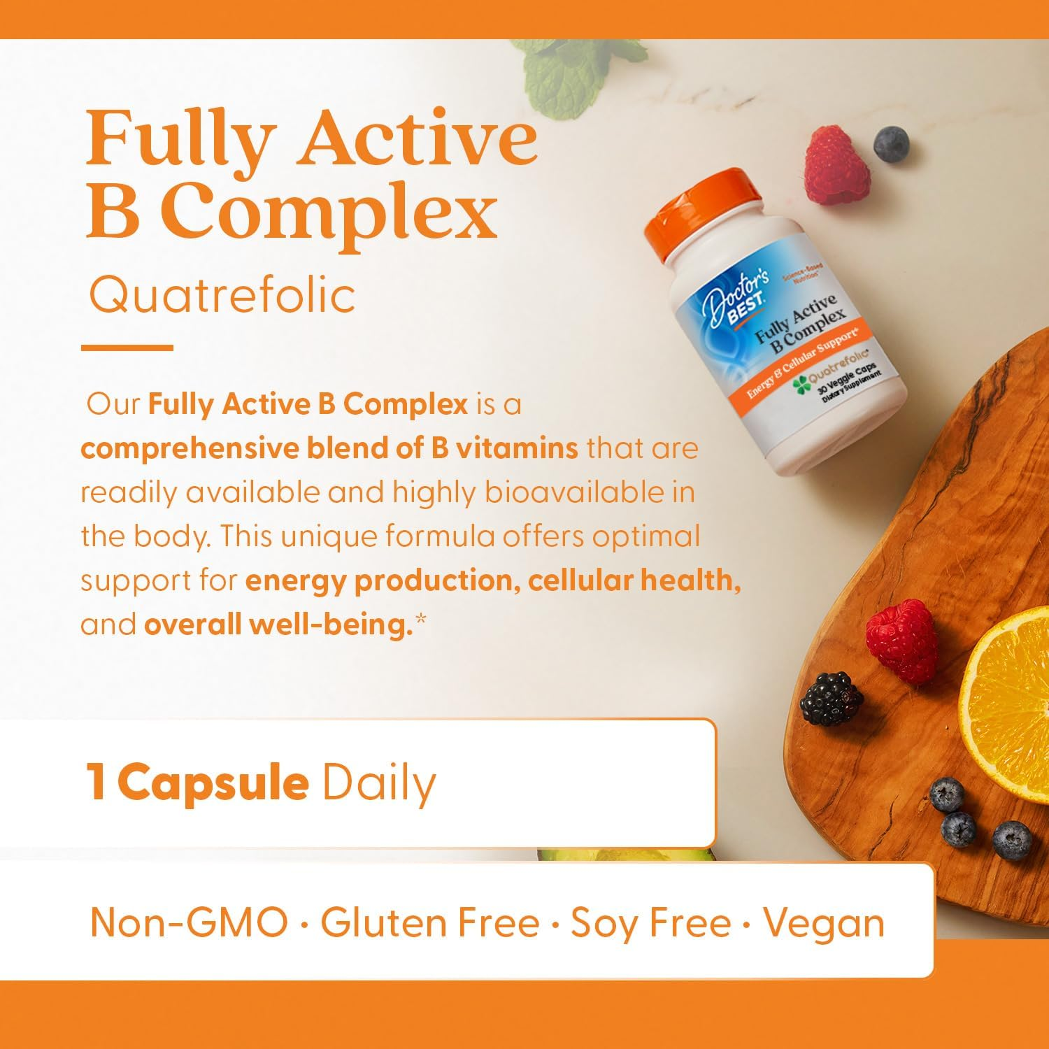 Doctor's Best Fully Active B Complex with Quatrefolic®, 30 Veggie Caps