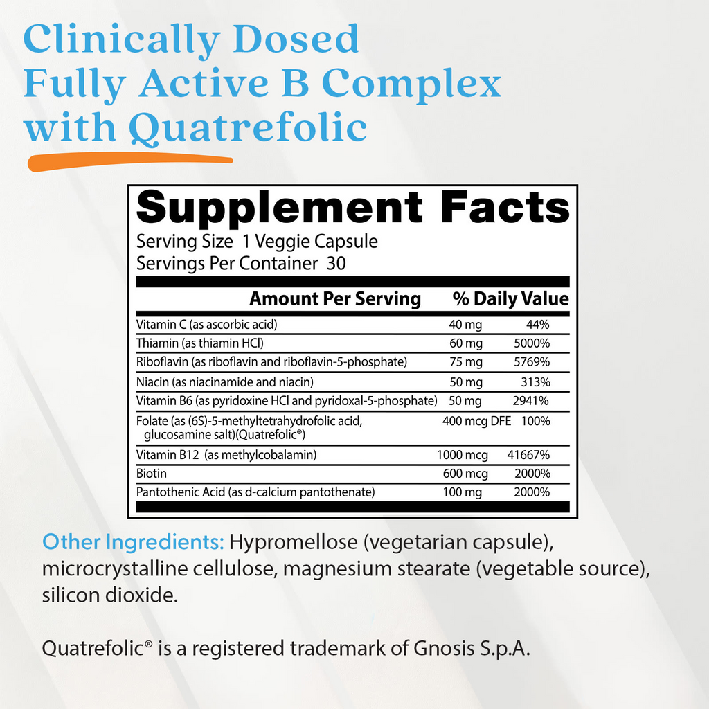 Doctor's Best Fully Active B Complex with Quatrefolic®, 30 Veggie Caps