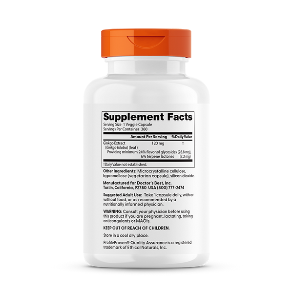 Doctor's Best Ginkgo 120 mg, 120 Veggie Caps