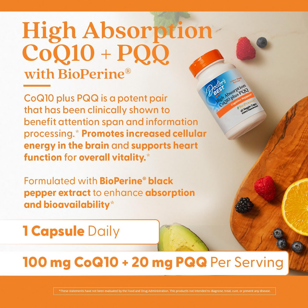 Doctor's Best High Absorption CoQ10 plus PQQ 100 mg with BioPerine, 60 Veggie Caps