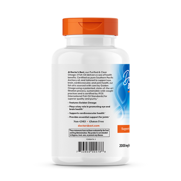 Doctor's Best Purified & Clear Omega 3 Fish Oil 120 Softgels (1,000 mg per Softgel)