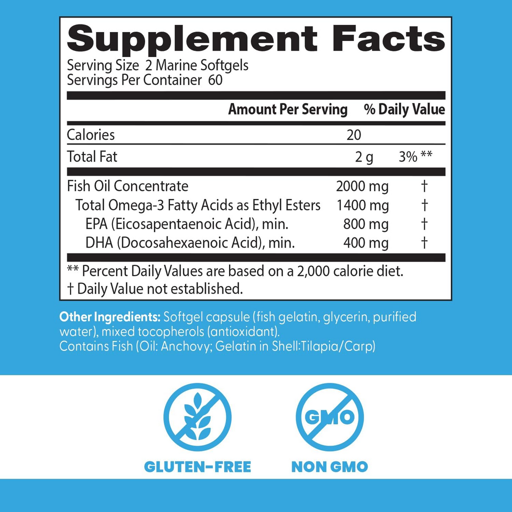 Doctor's Best Purified & Clear Omega 3 Fish Oil 120 Softgels (1,000 mg per Softgel)