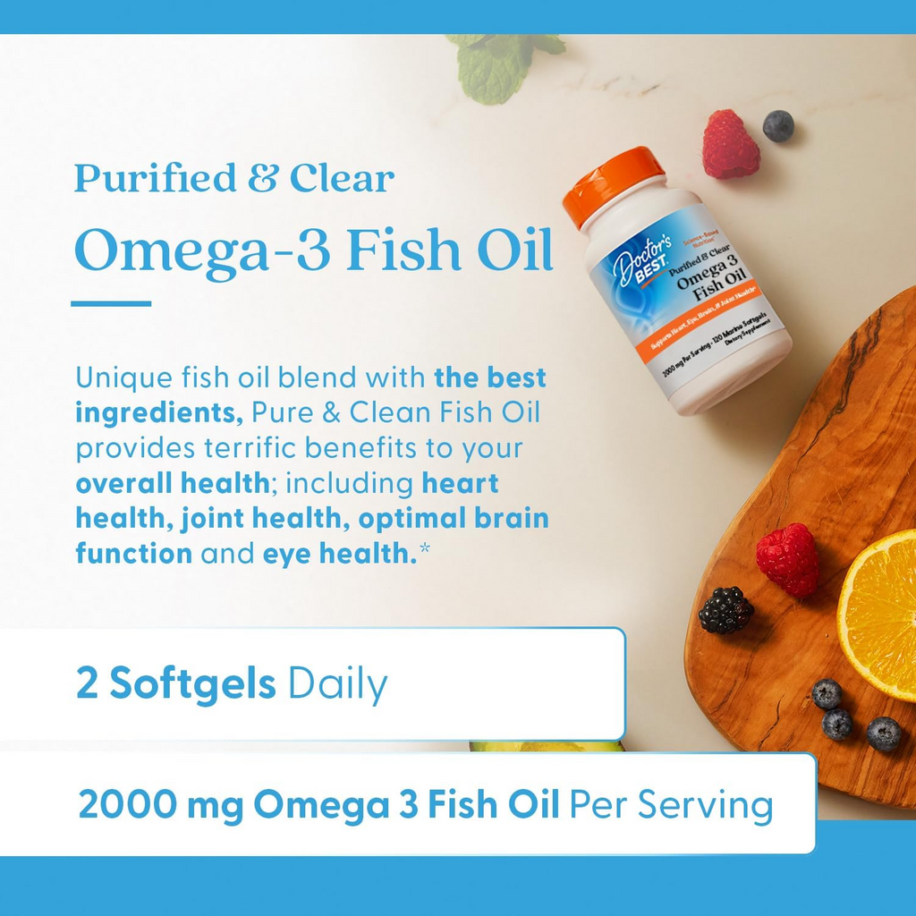 Doctor's Best Purified & Clear Omega 3 Fish Oil 120 Softgels (1,000 mg per Softgel)