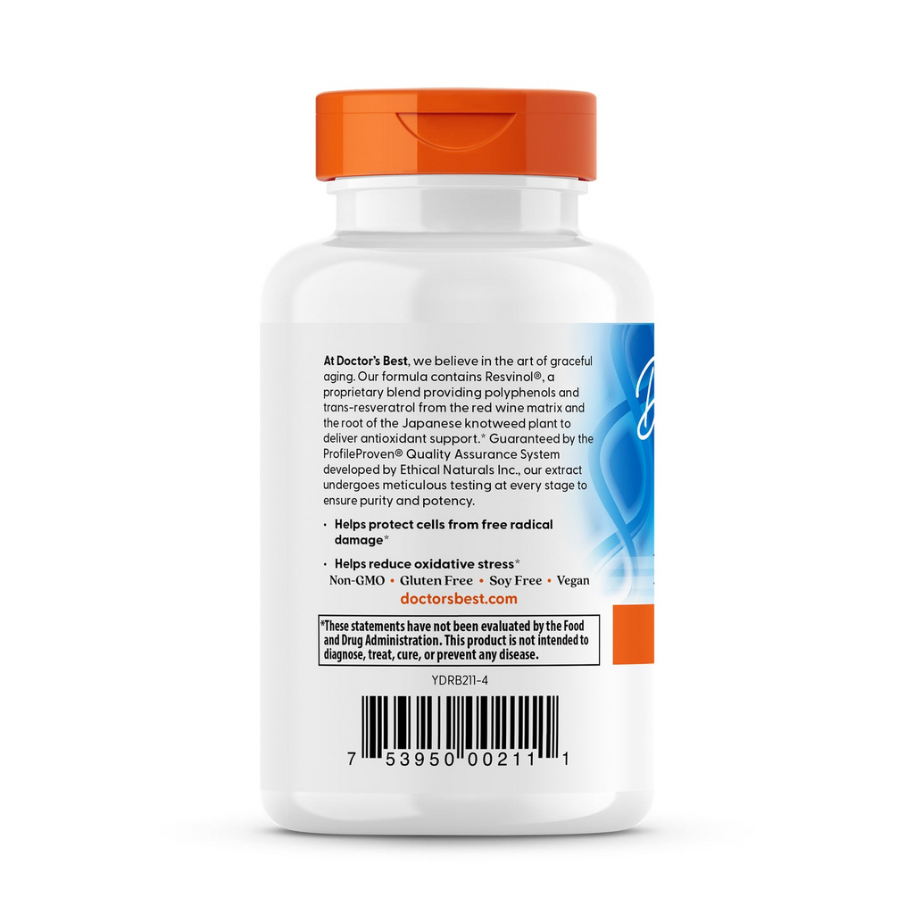 Doctor's Best Trans-Resveratrol 200, 200 mg, 60 Veggie Caps