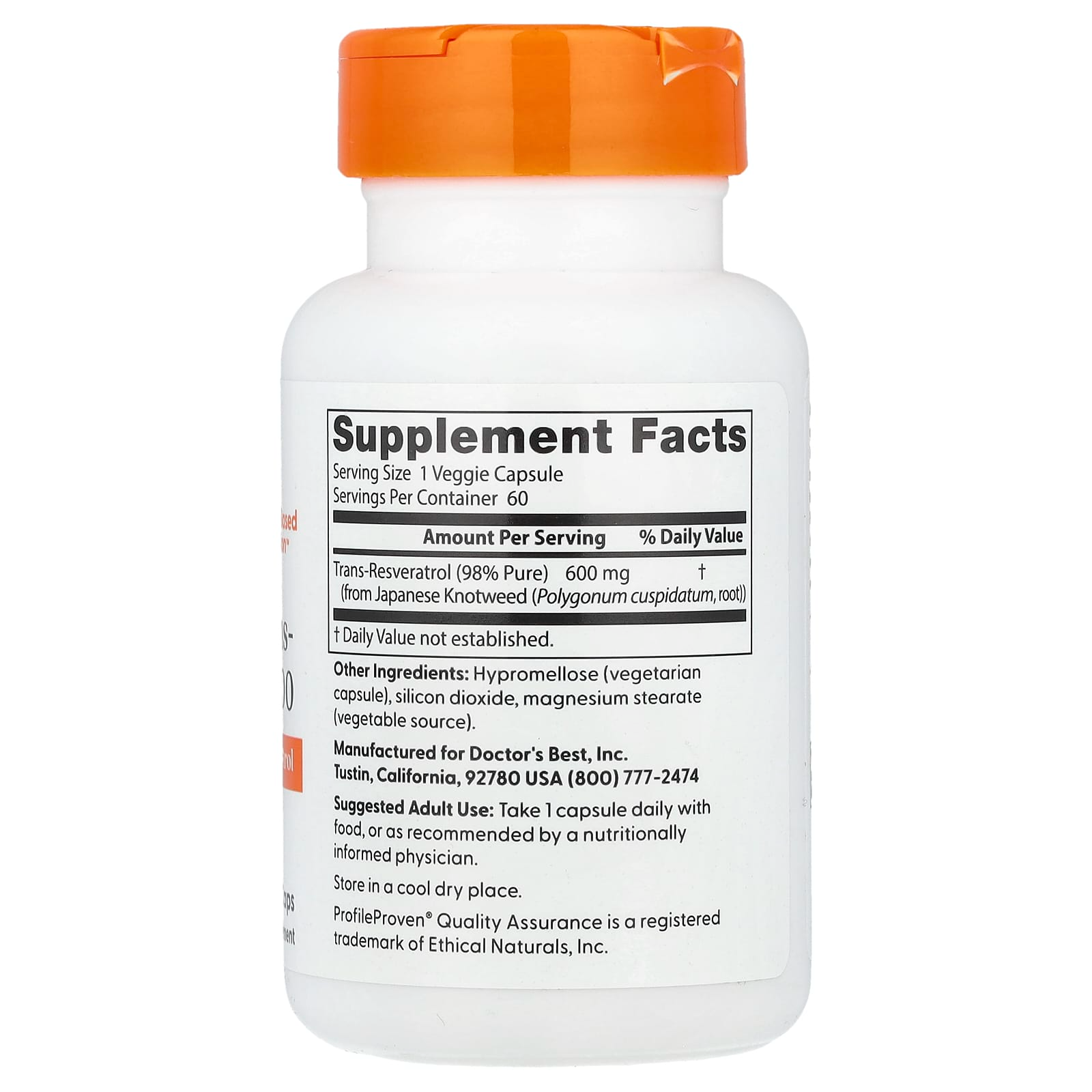 Doctor's Best Trans-Resveratrol 600, 600 mg, 60 Veggie Caps
