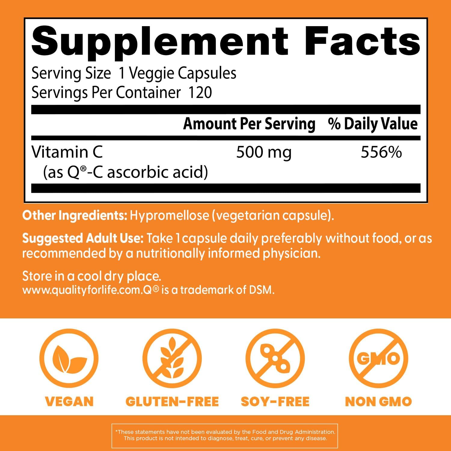 Doctor's Best Vitamin C 500 mg, 120 Veg Caps