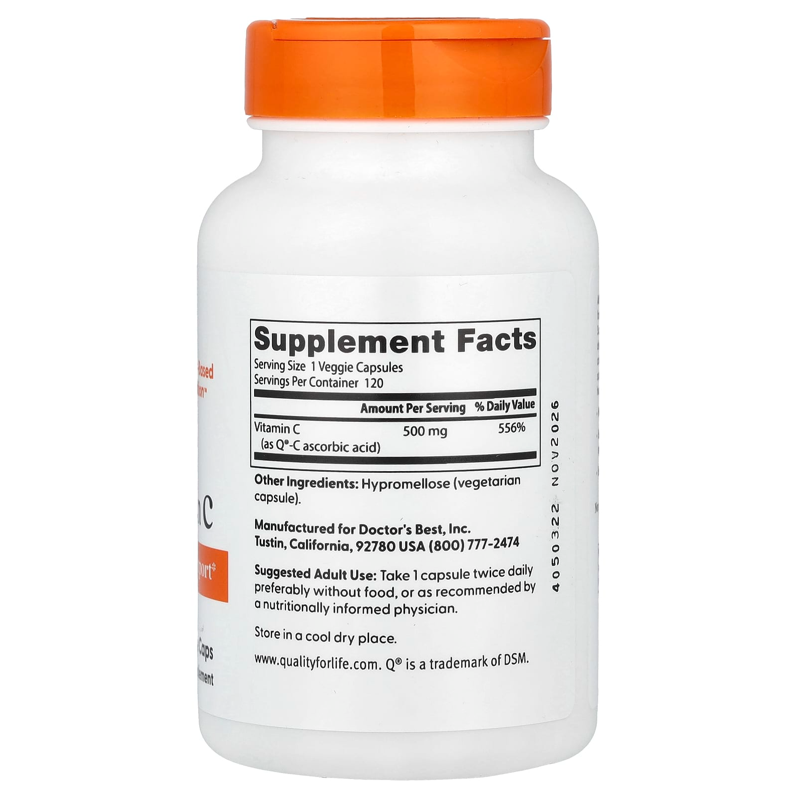 Doctor's Best Vitamin C 500 mg, 120 Veg Caps