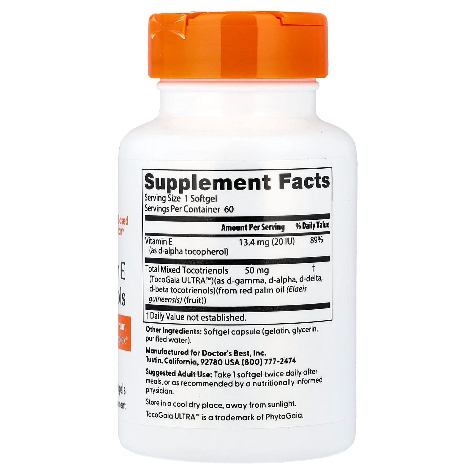Doctor's Best Vitamin E Tocotrienols 50 mg, 60 Capsules