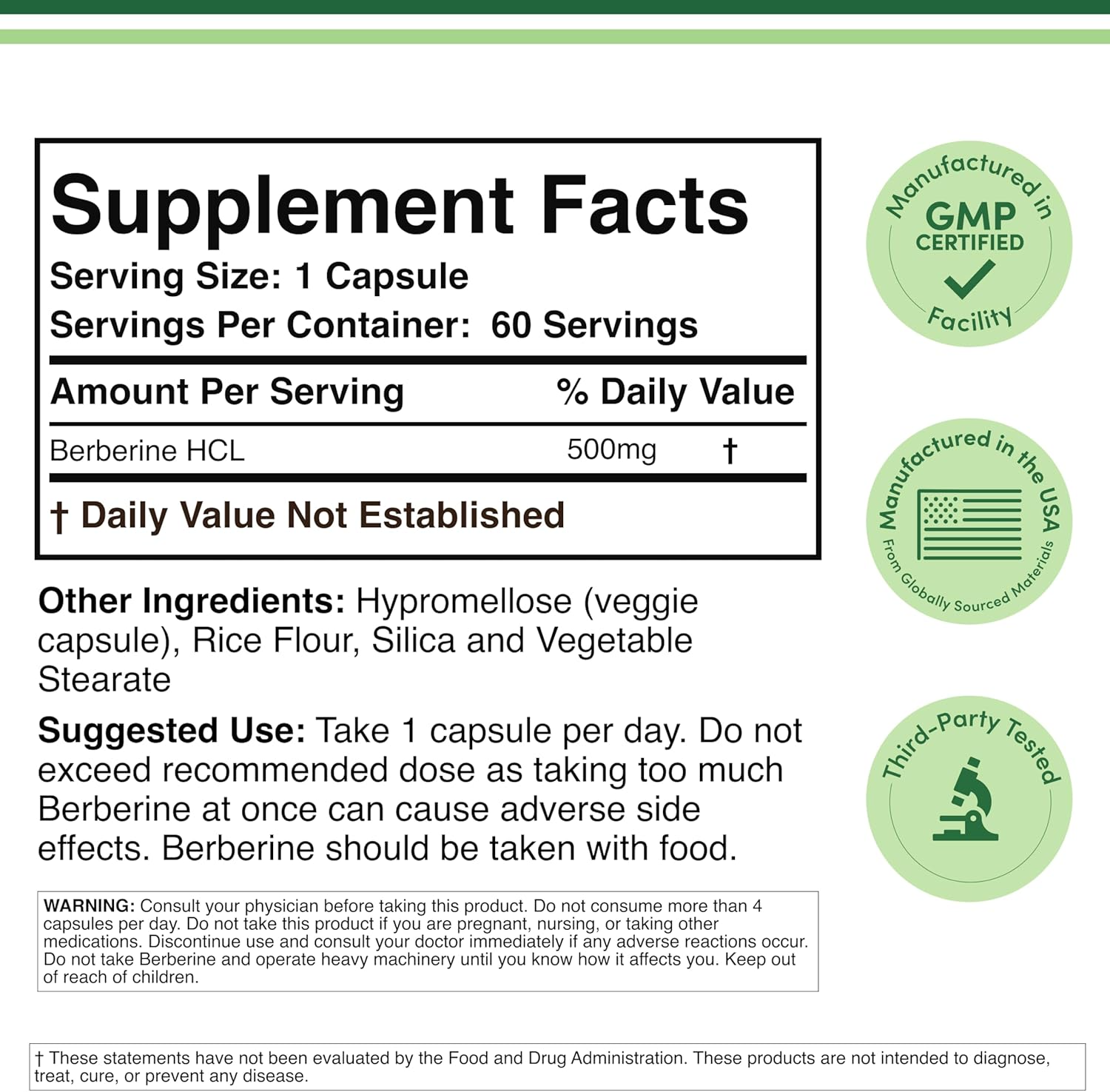 Double Wood Berberine 500mg, 60 Capsules