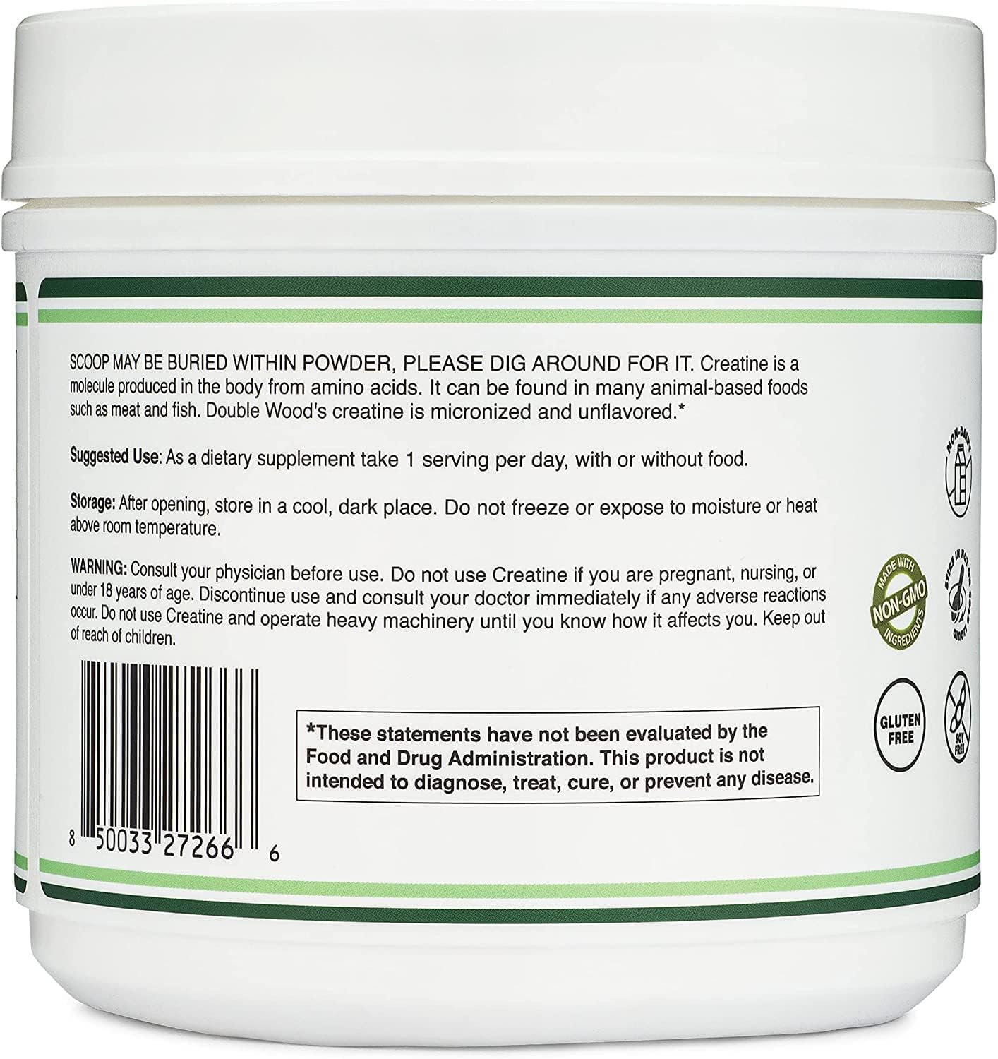 Double Wood Creatine Monohydrate Powder Unflavored 1.1lbs (500g)