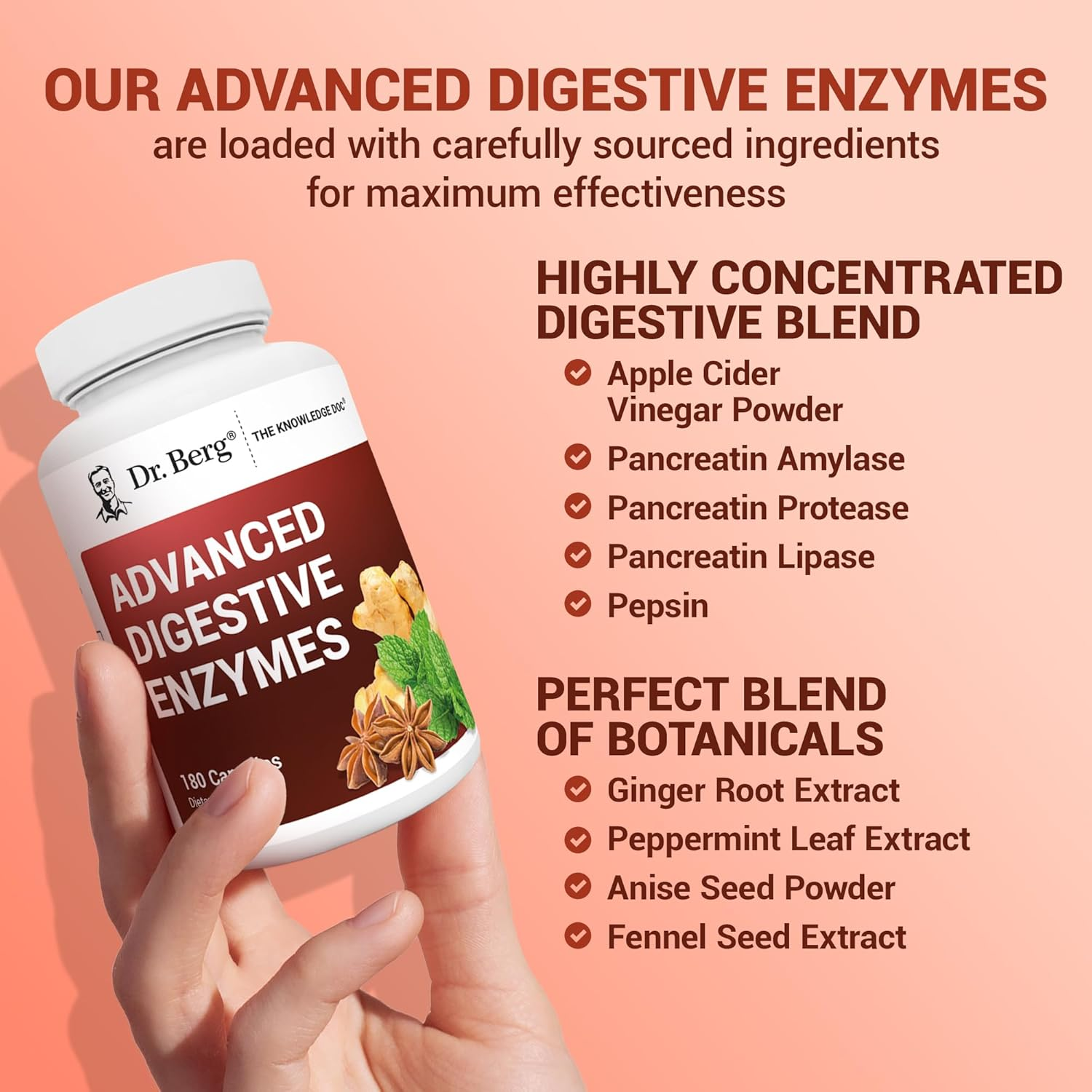 Dr. Berg Advanced Digestive Enzymes with Apple Cider Vinegar 180 Capsules