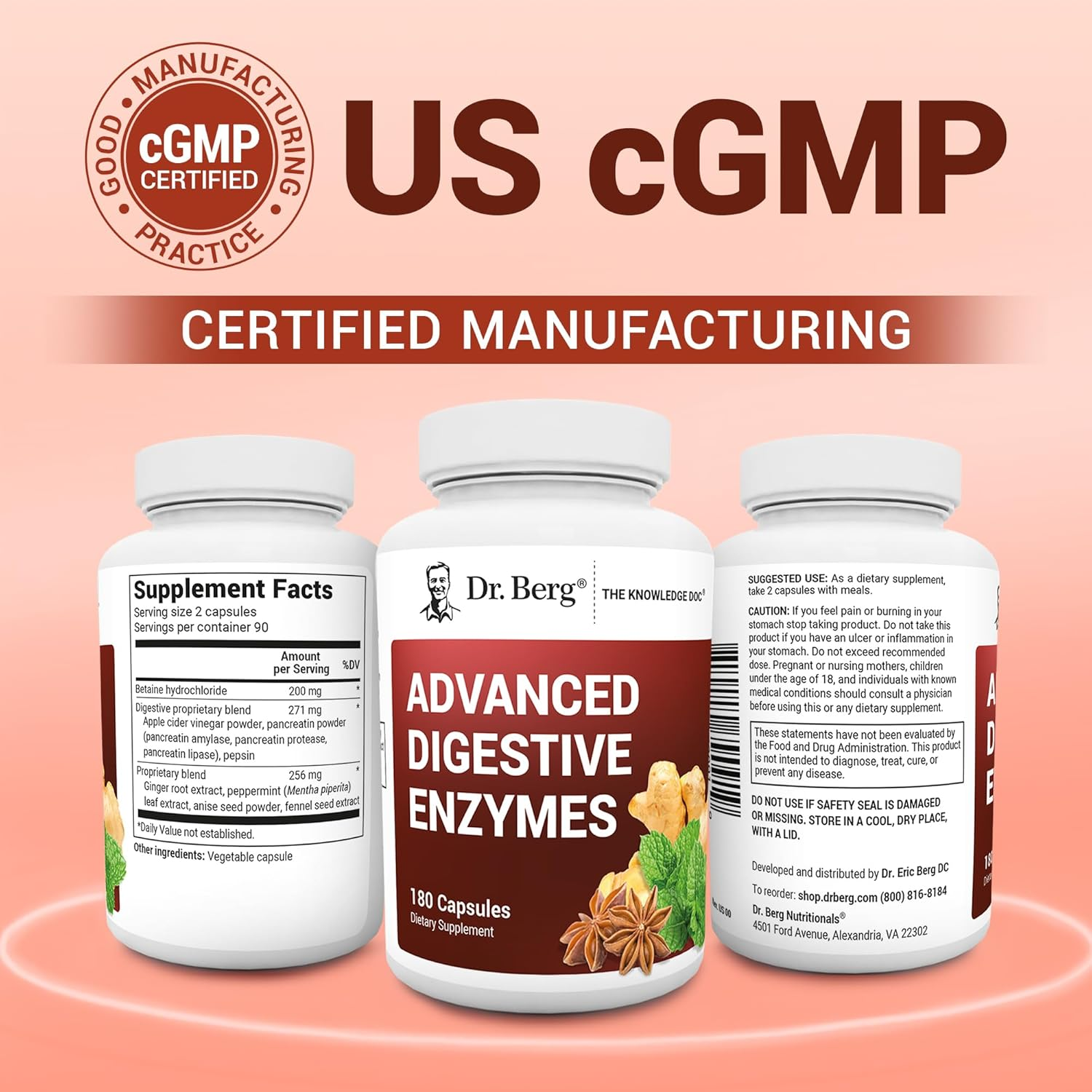 Dr. Berg Advanced Digestive Enzymes with Apple Cider Vinegar 180 Capsules