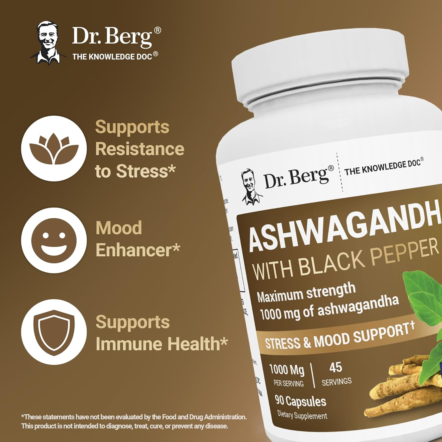 Dr Berg Ashwagandha with BioPerine (Black Pepper) – 90 Vegetable Capsules