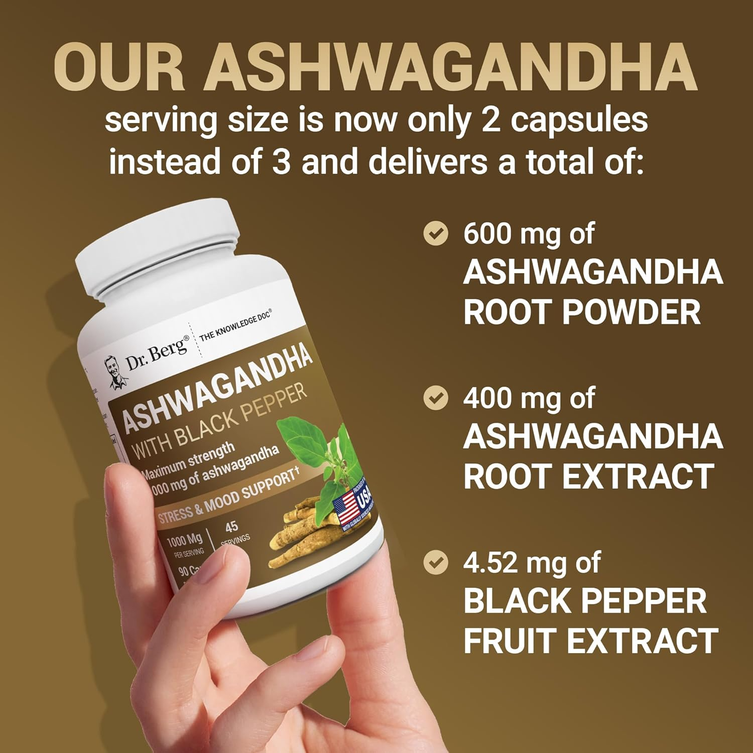 Dr Berg Ashwagandha with BioPerine (Black Pepper) – 90 Vegetable Capsules