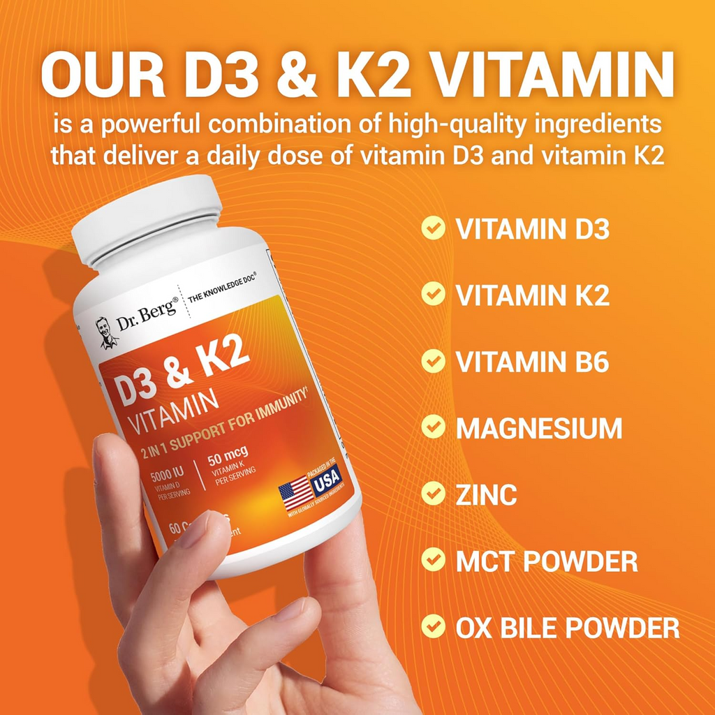 Dr. Berg Maximum Strength 2-in-1 Vitamin D3 K2 5000 IU - 60 Capsules