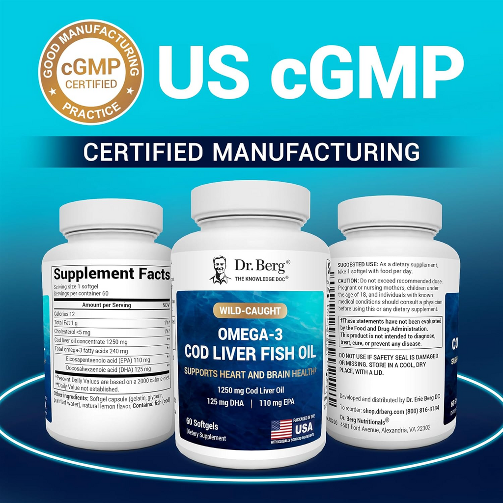 Dr. Berg Maximum Strength Omega-3 Cod Liver Fish Oil 1250 mg - 60 Softgels