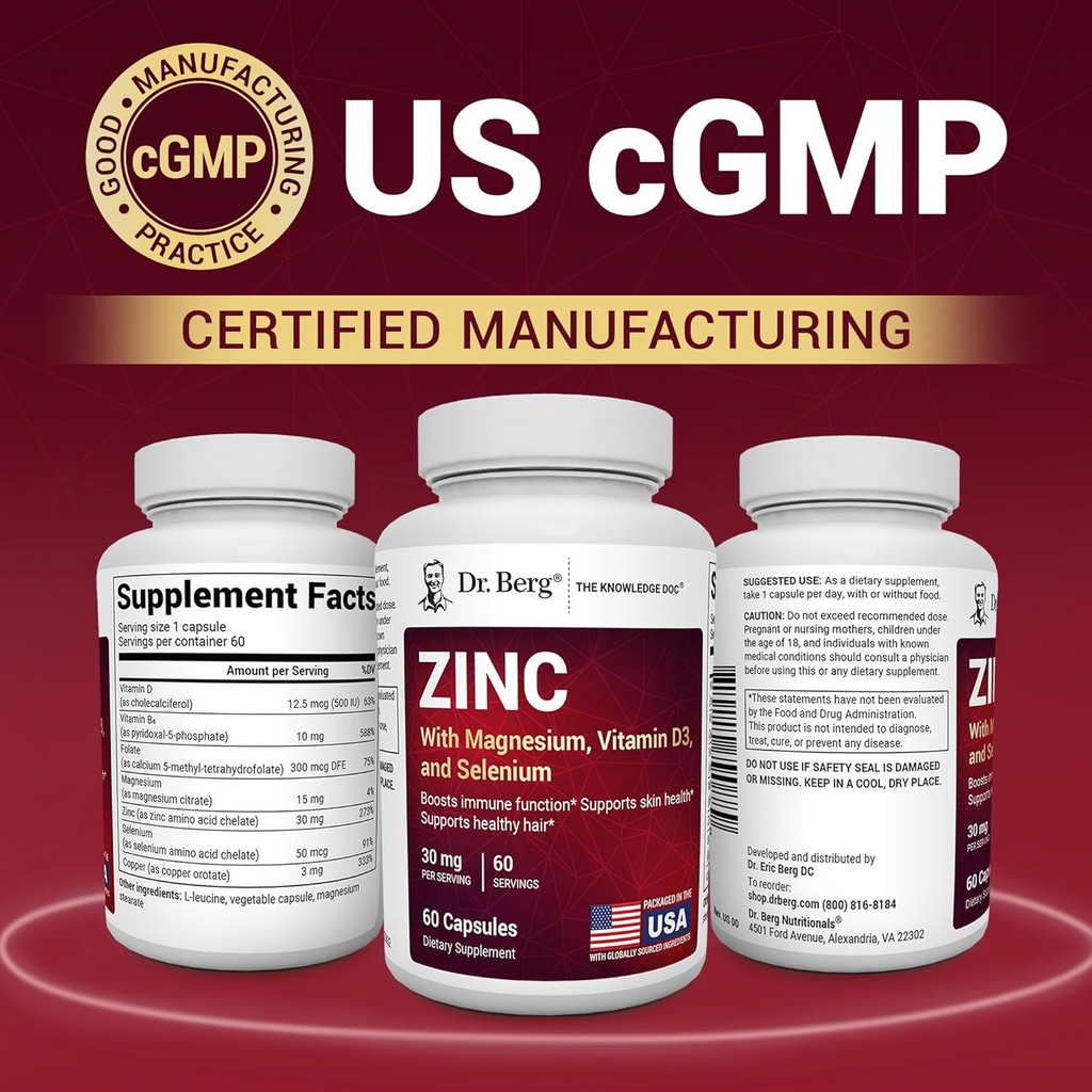 Dr Berg Zinc with Magnesium, Vitamin D3 and Selenium 30 mg of Zinc – 60 vegetable capsules