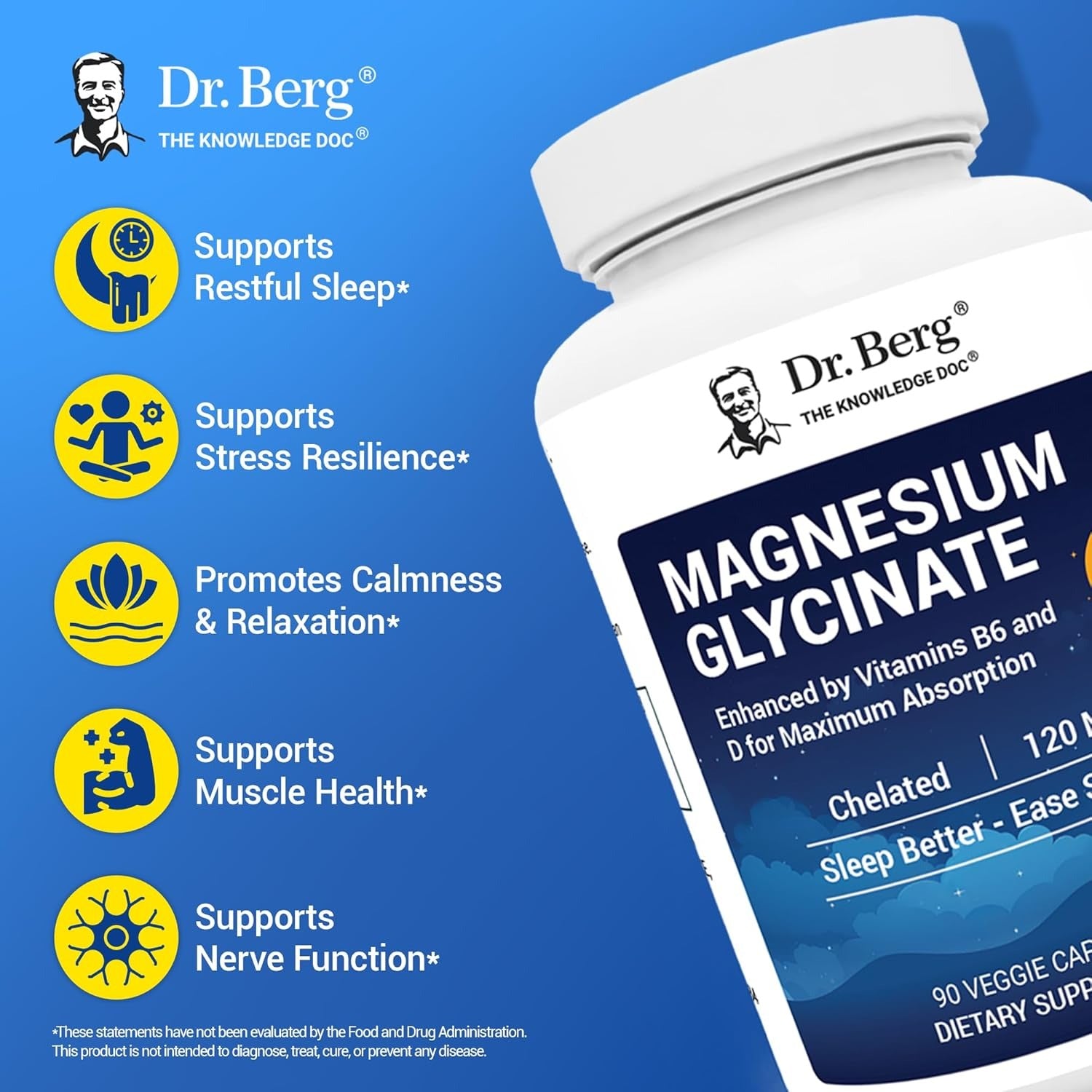 Dr. Berg Magnesium Glycinate with Vitamin B6 and Vitamin D 4-in-1 Chelated Magnesium Glycinate _ 120mg