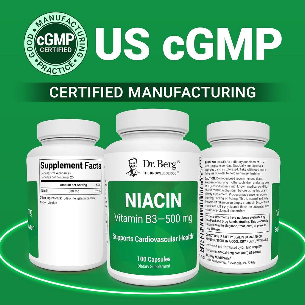 Dr Berg Niacin Vitamin B3 500 mg per serving 100 Capsules