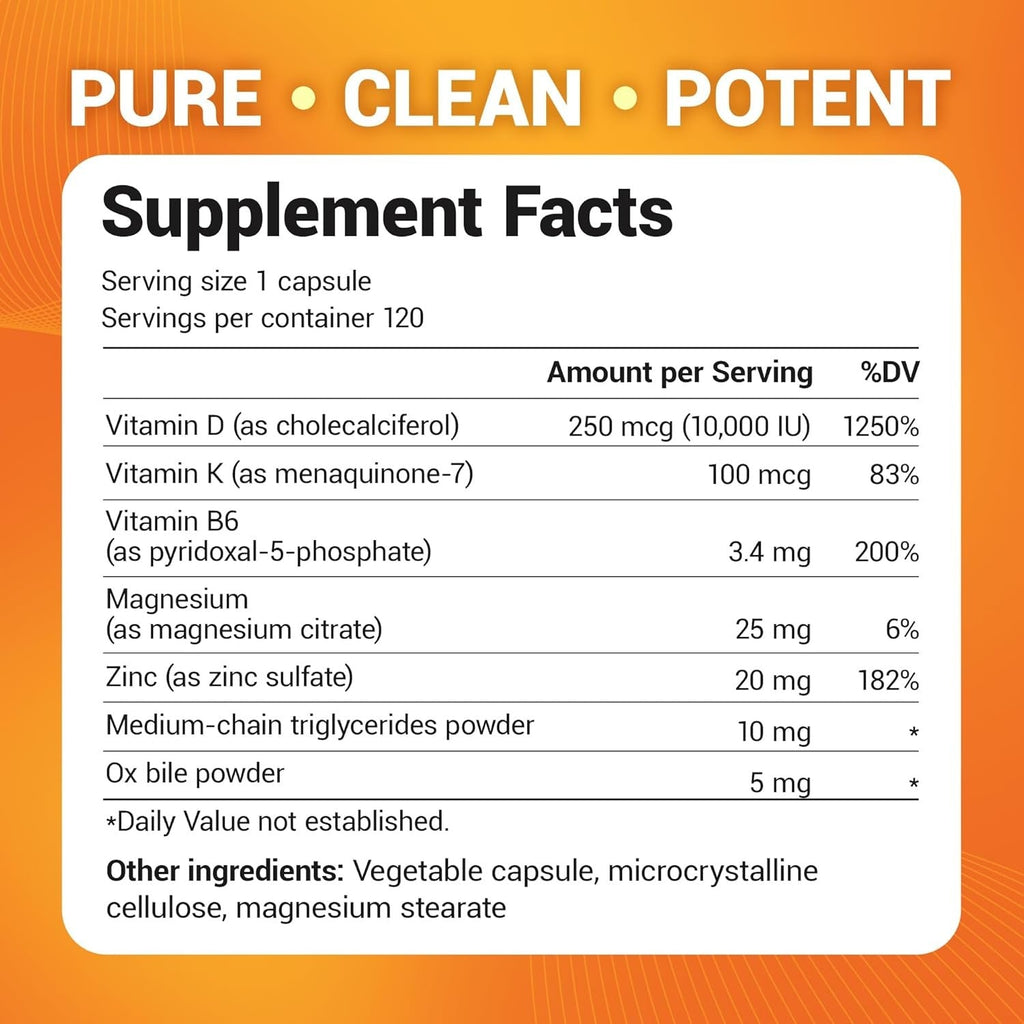 Dr. Berg Maximum Strength 2-in-1 Vitamin D3 K2 10,000 IU - 120 Capsules