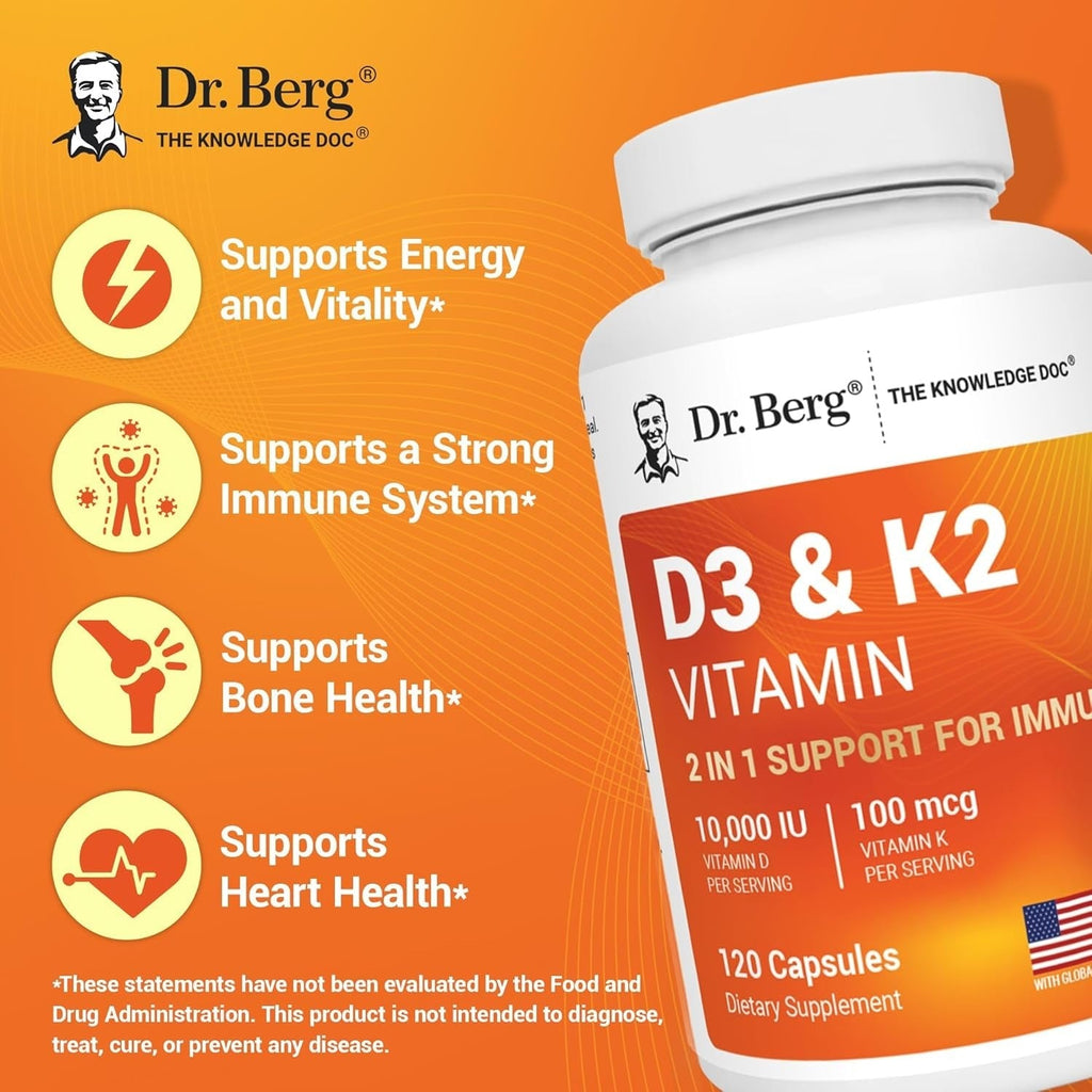 Dr. Berg Maximum Strength 2-in-1 Vitamin D3 K2 10,000 IU - 120 Capsules