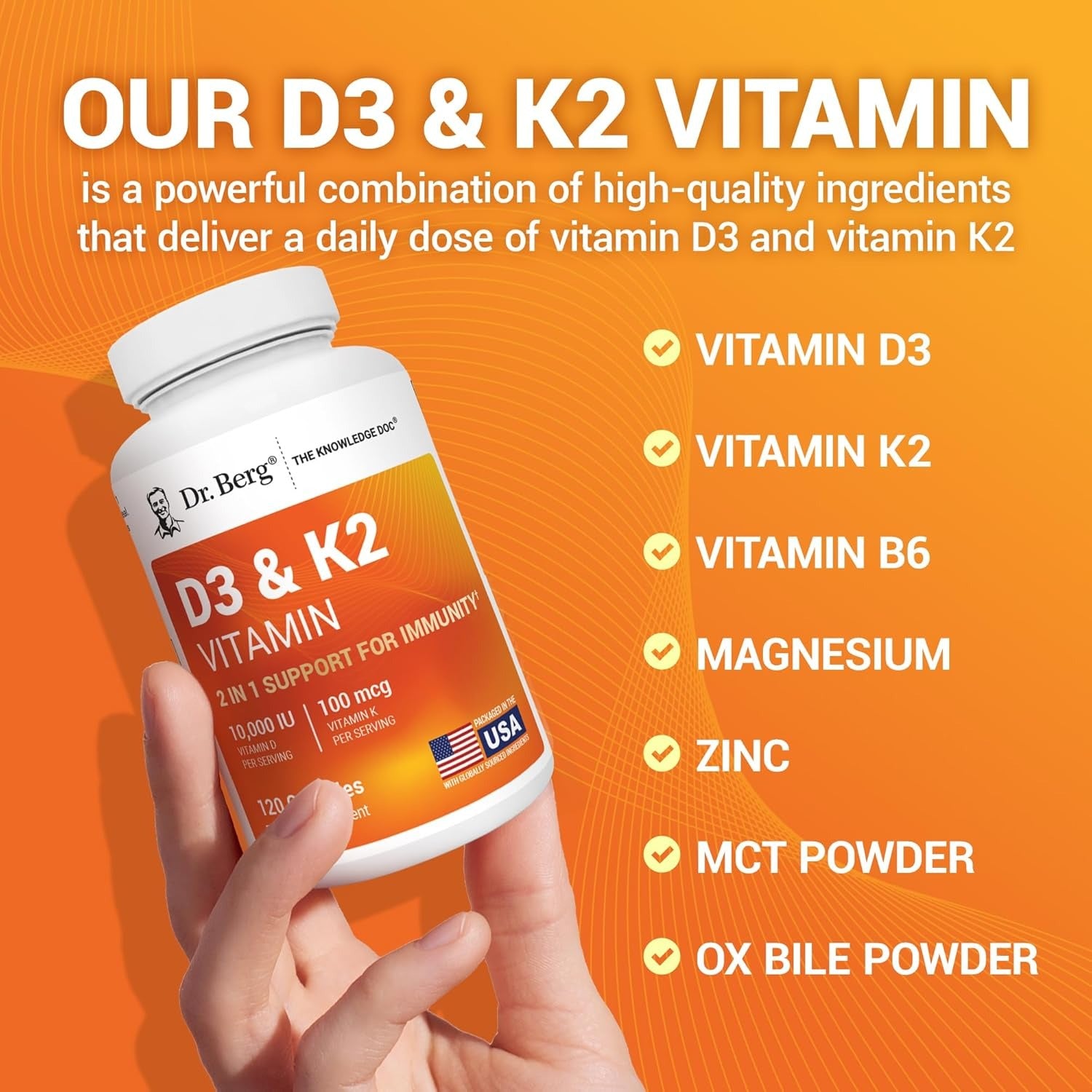 Dr. Berg Maximum Strength 2-in-1 Vitamin D3 K2 10,000 IU - 120 Capsules