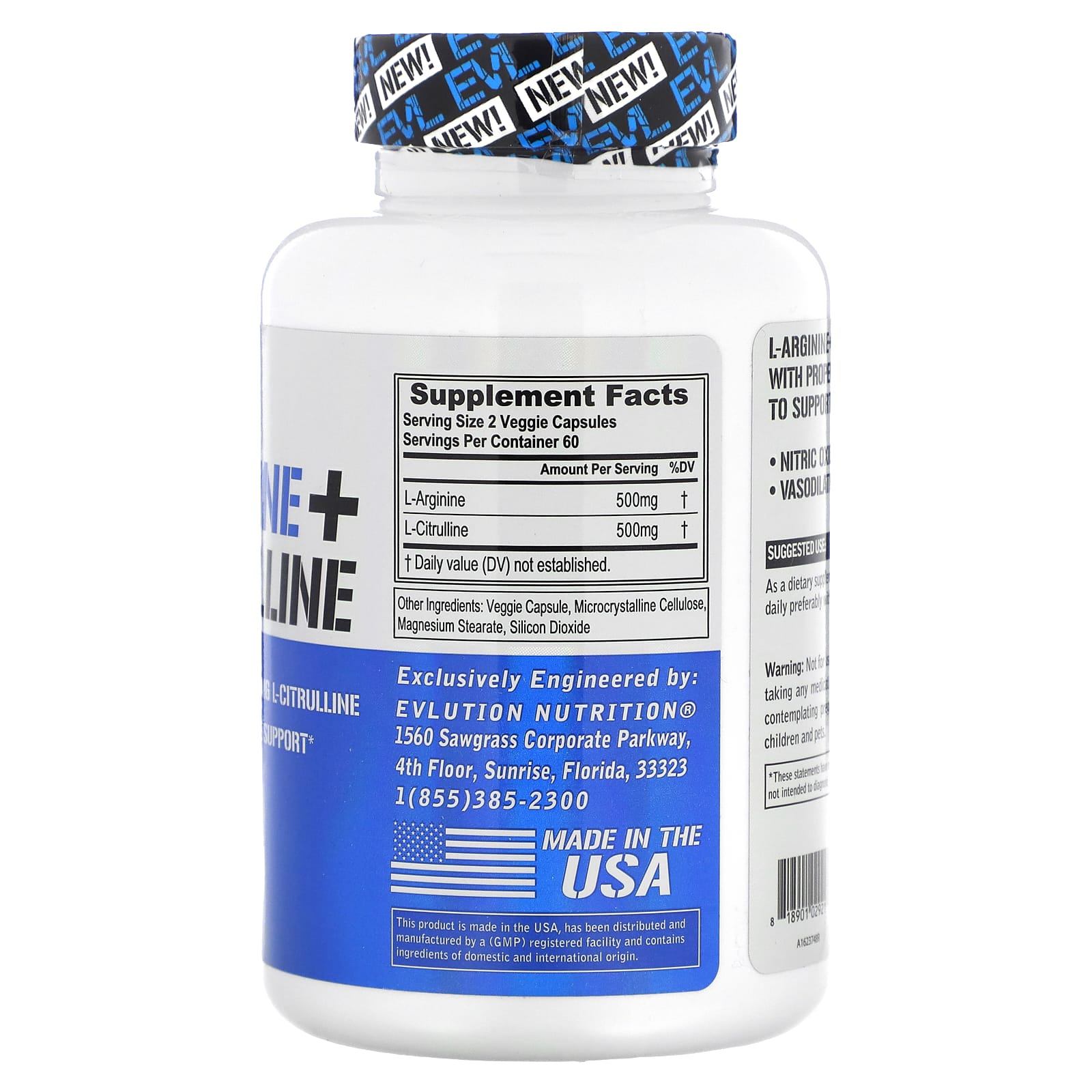 EVLution Nutrition L-Arginine + L-Citrulline, 120 Veggie Capsules