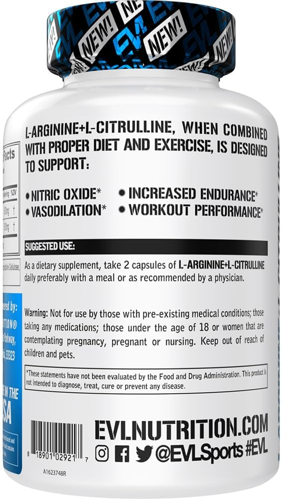 EVLution Nutrition L-Arginine + L-Citrulline, 120 Veggie Capsules