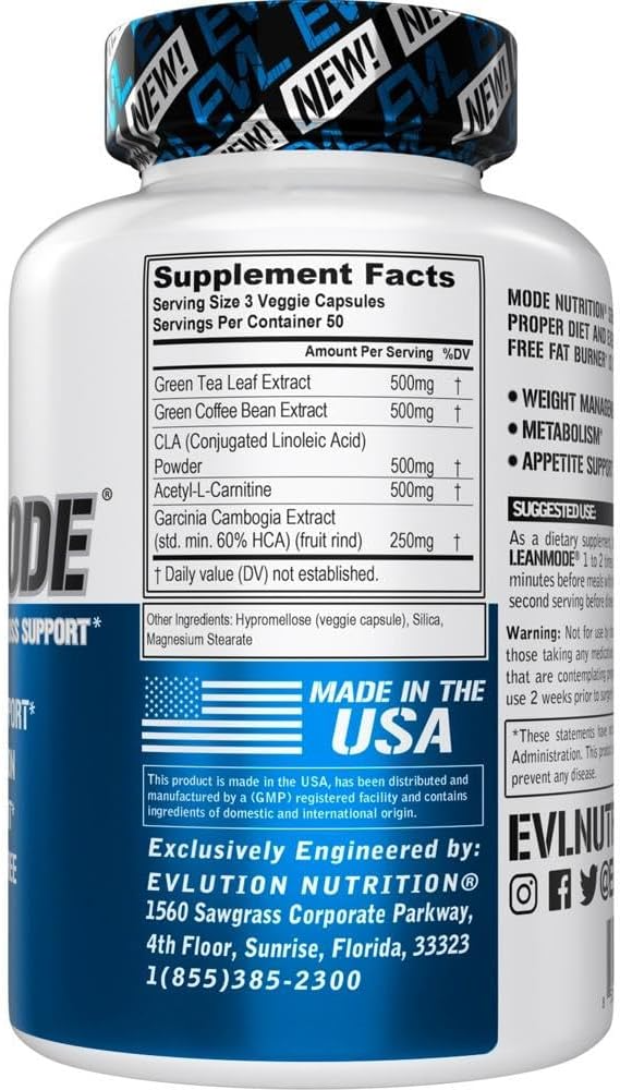 EVLution Nutrition LeanMode Stimulant Free Weight Loss Support 150 Veggie Capsules
