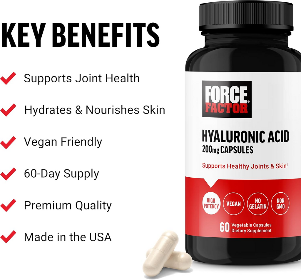 Force Factor Hyaluronic Acid 200 mg, 60 Vegetable Capsules