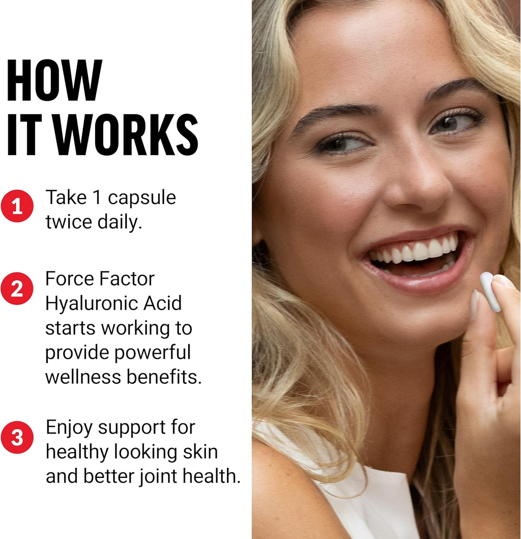 Force Factor Hyaluronic Acid 200 mg, 60 Vegetable Capsules