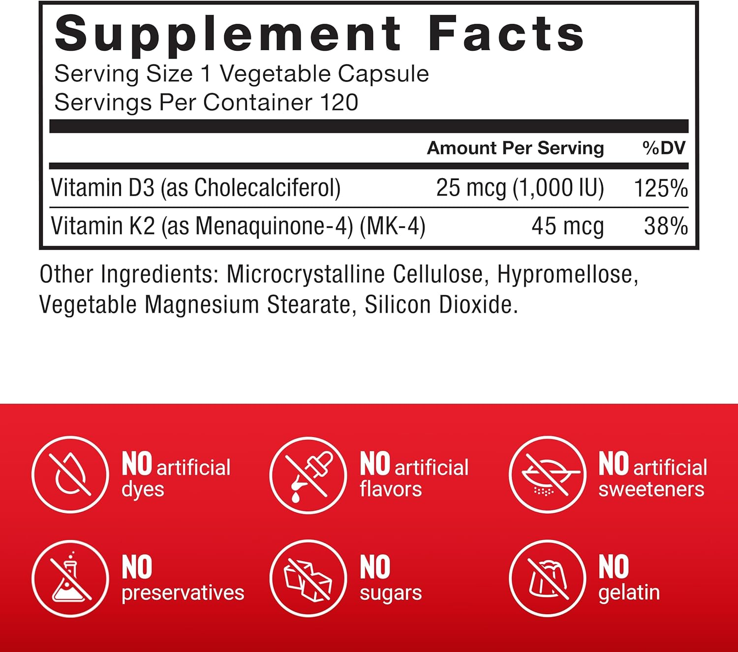 Force Factor Vitamin D3 & K2 120 Vegetable Capsules