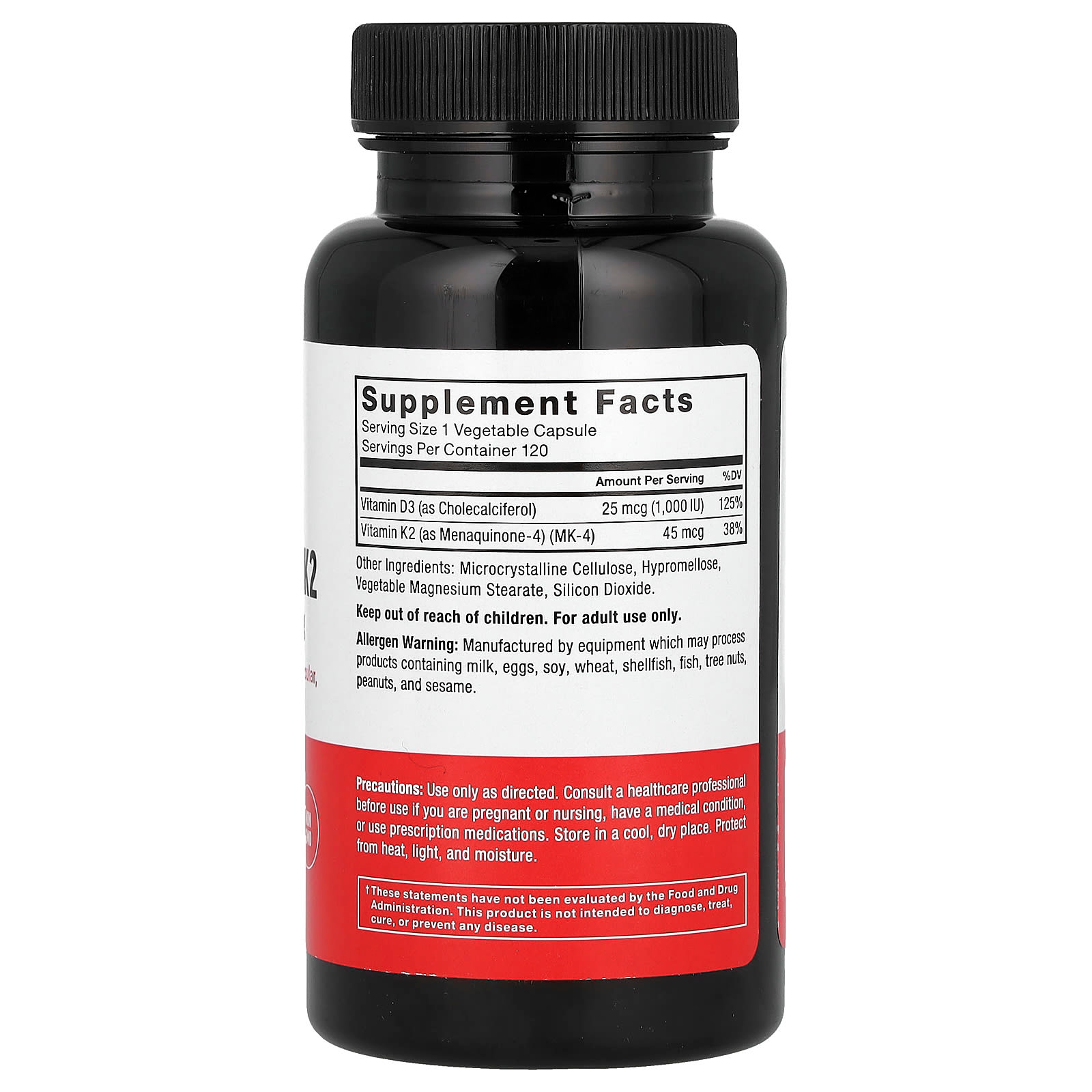 Force Factor Vitamin D3 & K2 120 Vegetable Capsules