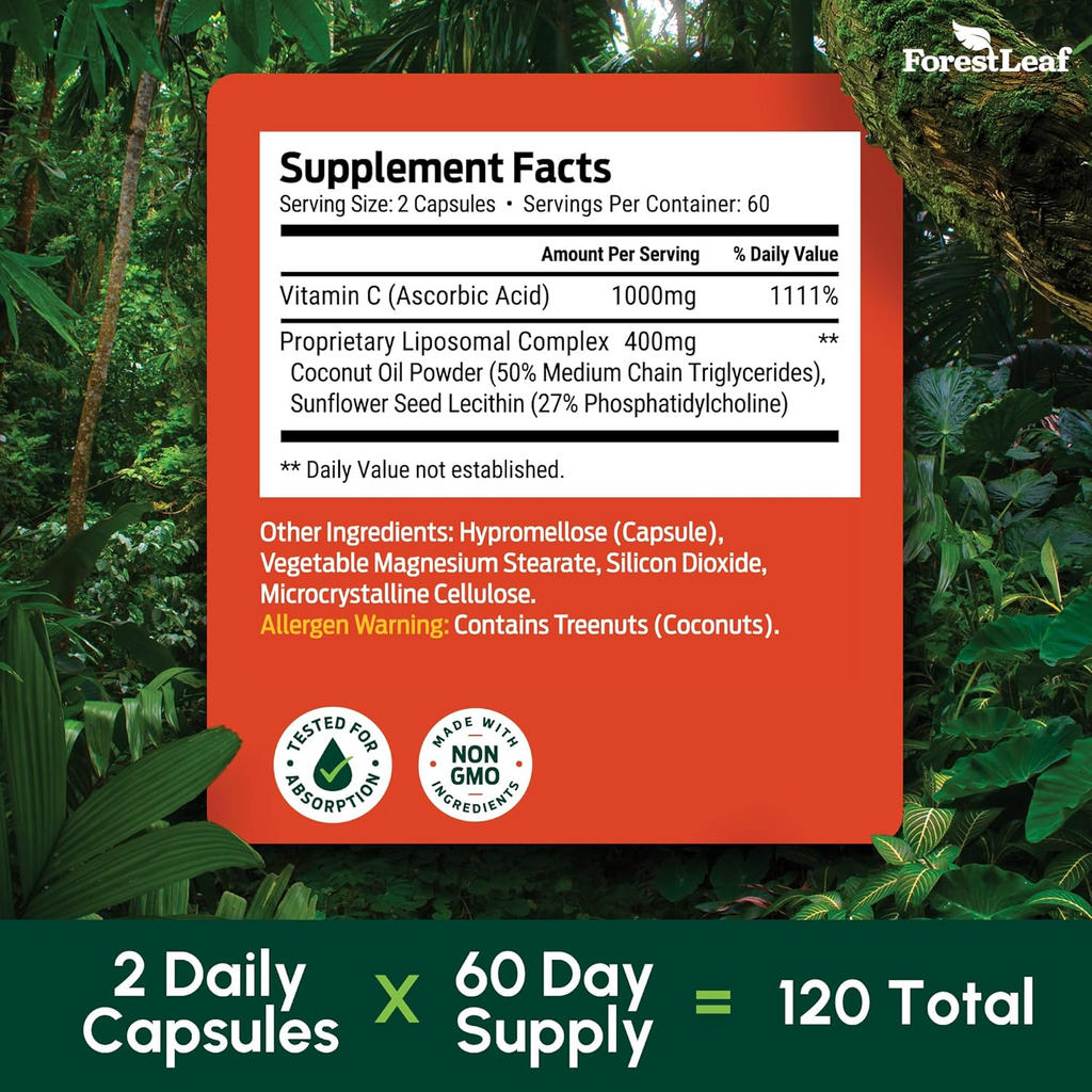 Forest Leaf Liposomal Vitamin C 1400mg 120 Vegetable Capsules