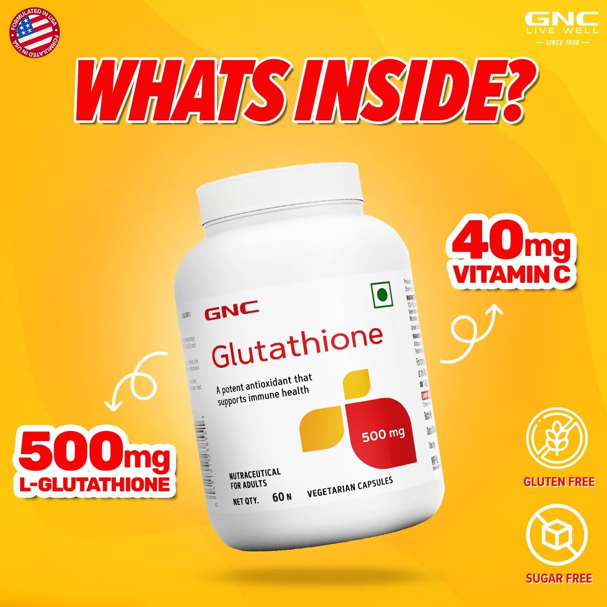 GNC Glutathione 500mg With Vitamin C _ 60 Veg Capsules