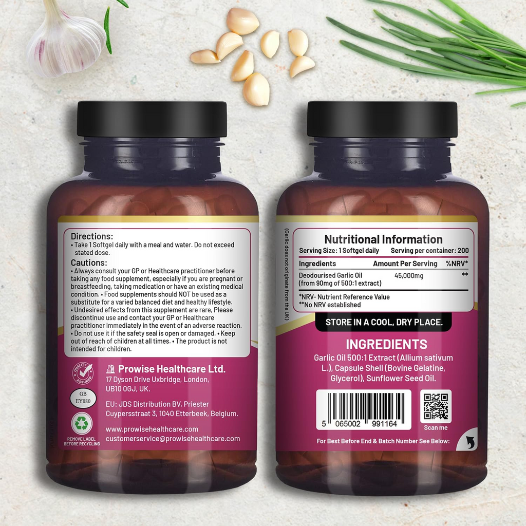 Prowise Odourless Garlic Capsules 45,000mg per Softgel 200 Softgels