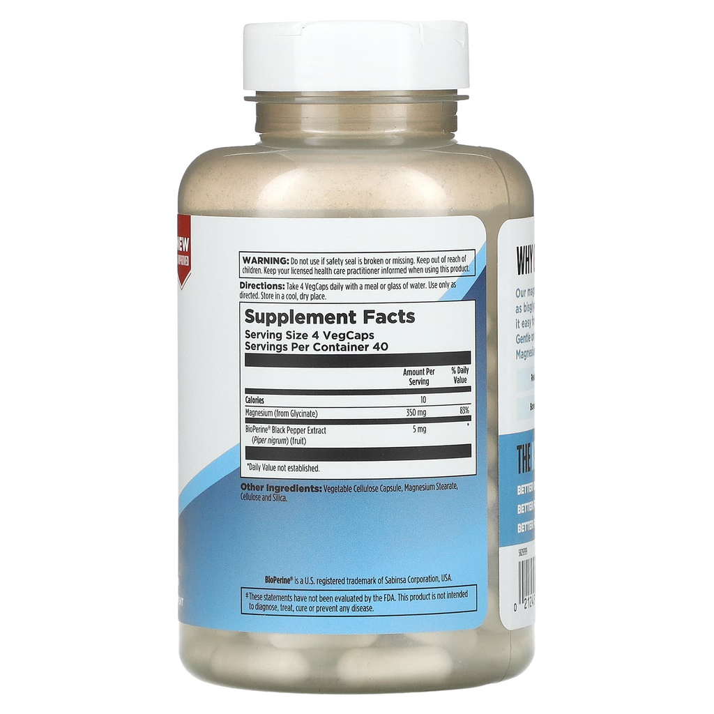 KAL High Absorption Magnesium Glycinate 350, 160 VegCaps