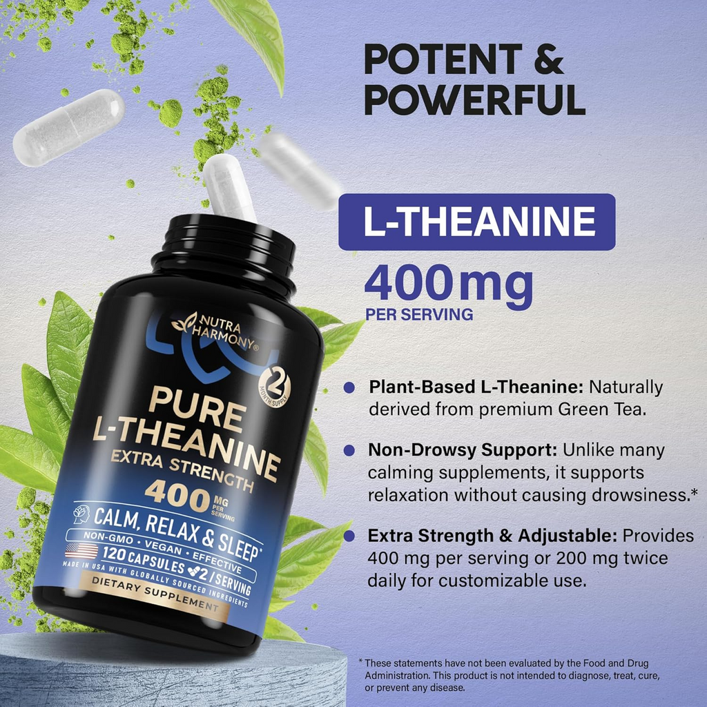 Nutra Harmony L-Theanine Capsules 400mg 120 Count