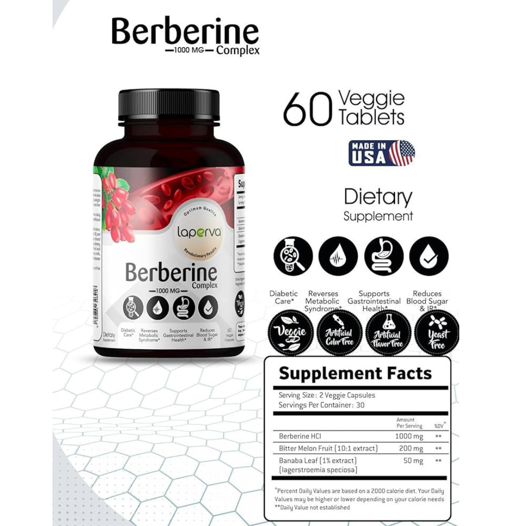 Laperva Berberine Complex 1200 mg, 60 Veggie Capsules