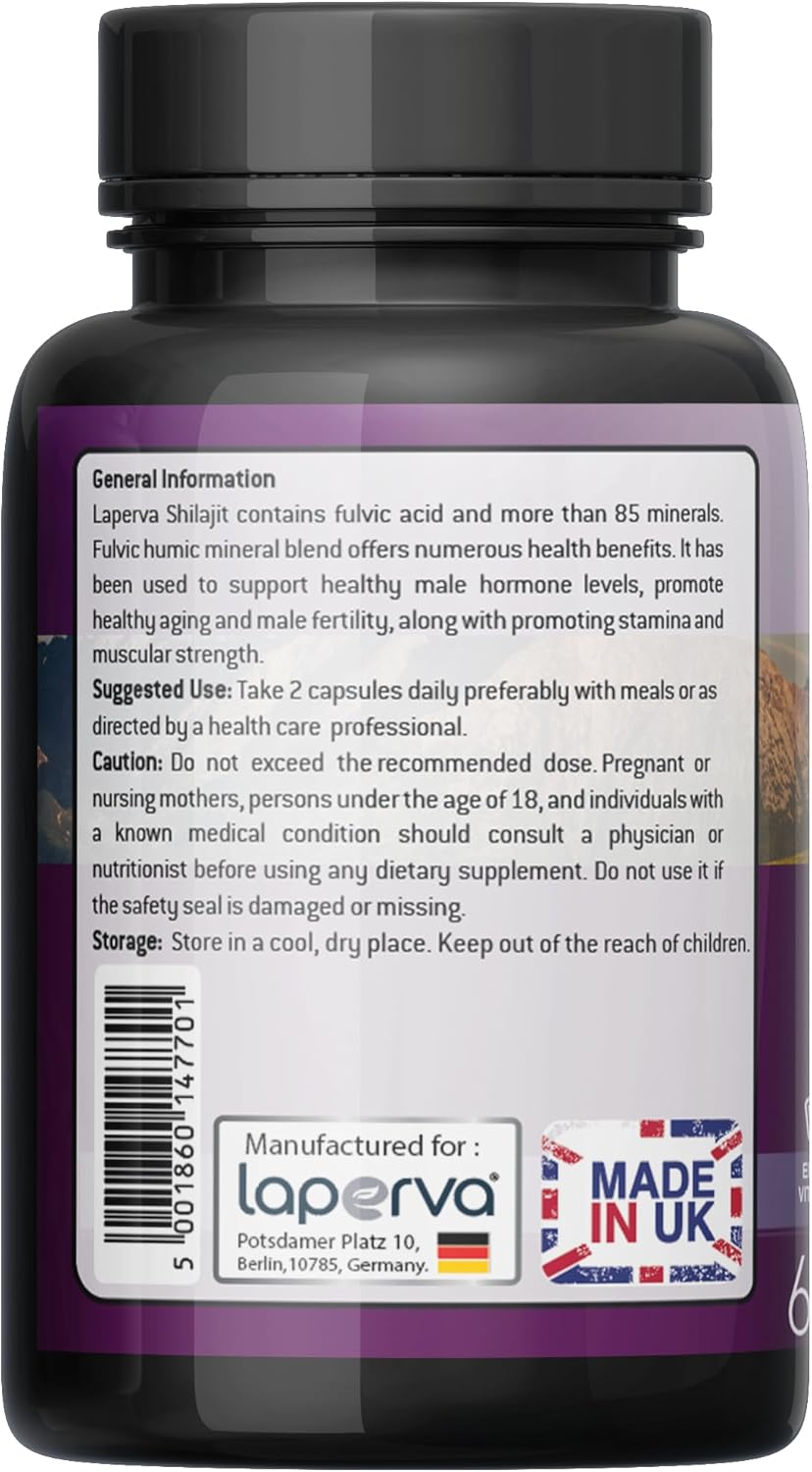 Laperva Pure Shilajit with 5% Fulvic Acid 500mg - 60 Capsules