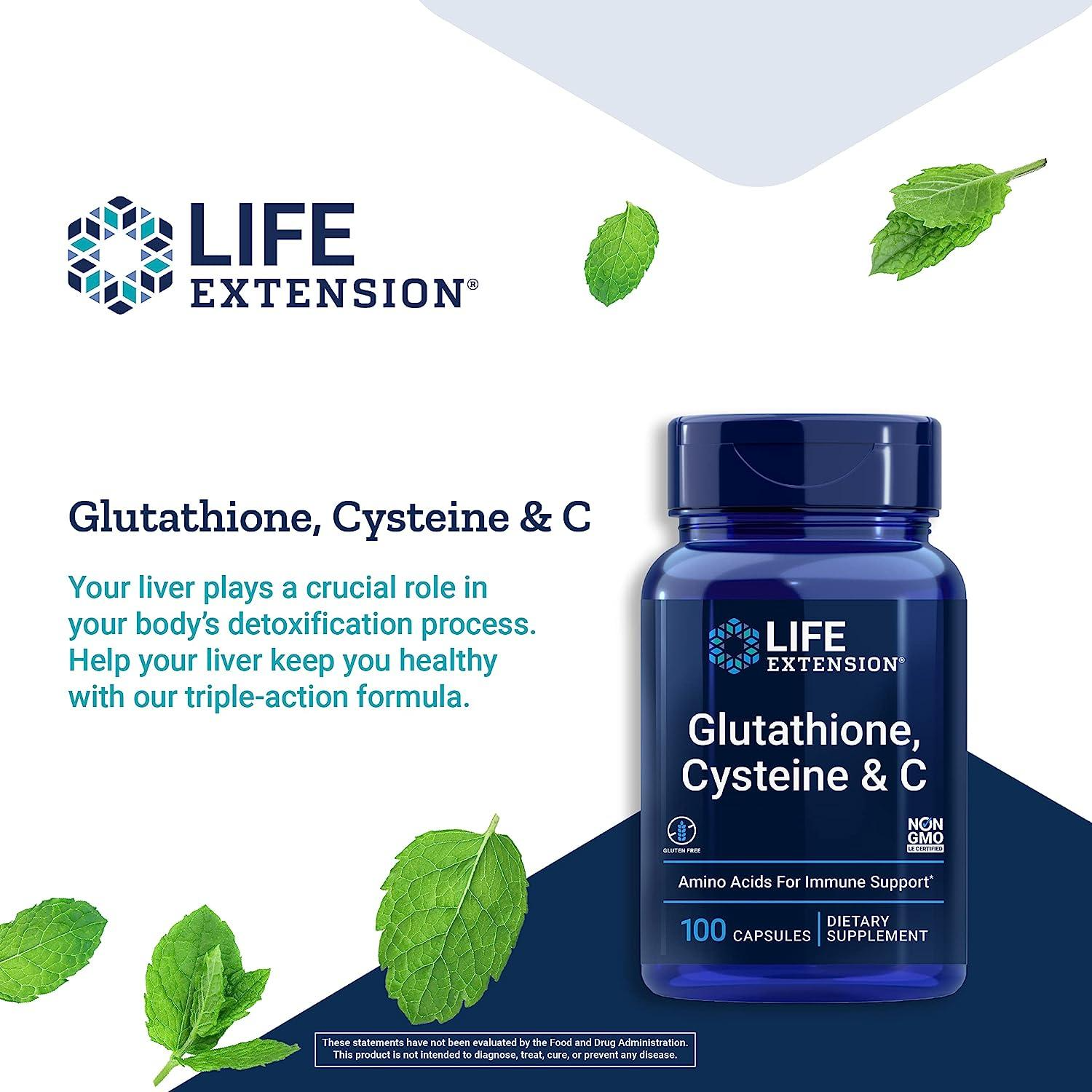 Life Extension Glutathione Cysteine & C, 100 Capsules