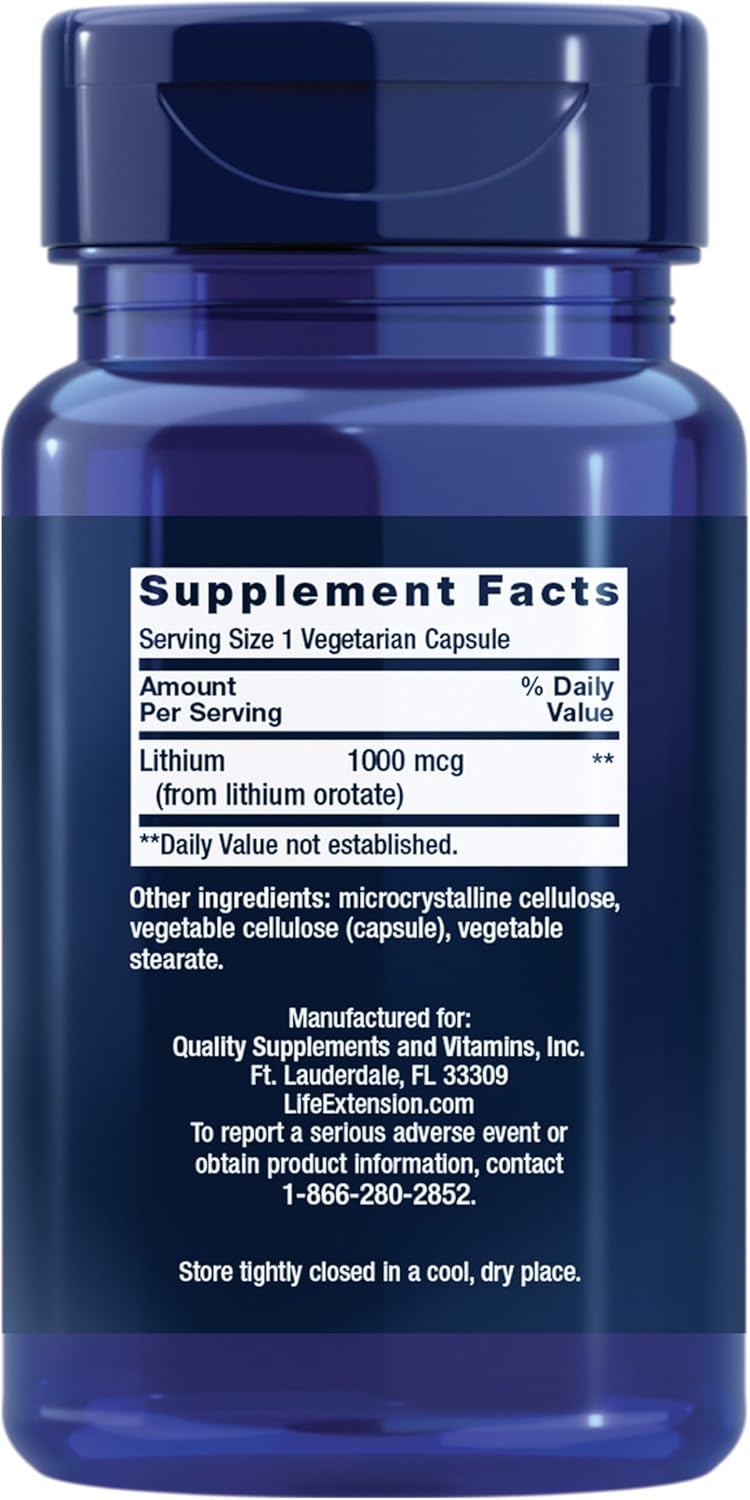 Life Extension Lithium 1,000 mcg 100 Vegetarian Capsules