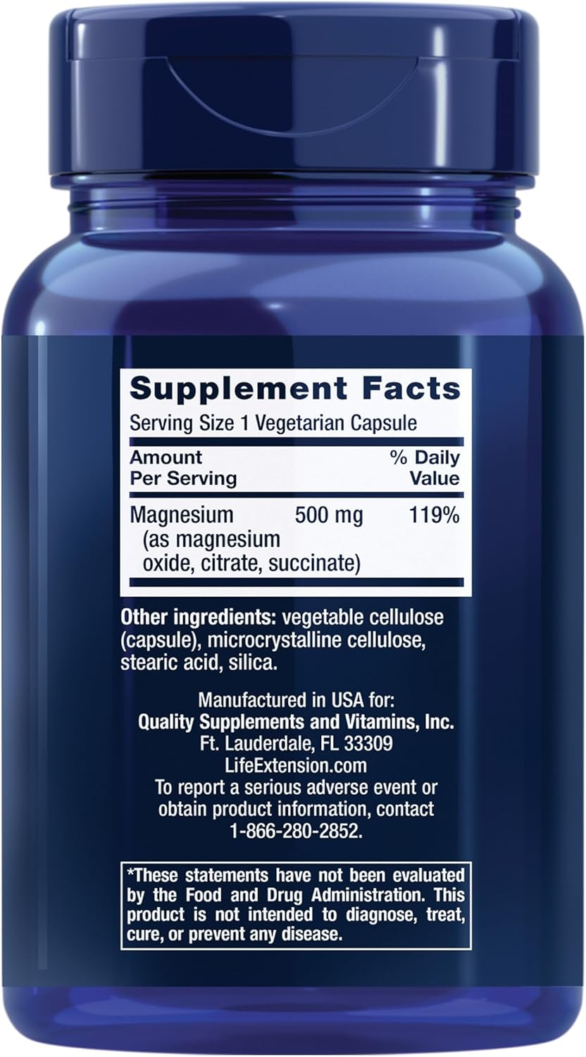 Life Extension Magnesium Caps 500 mg 100 Vegetarian Capsules