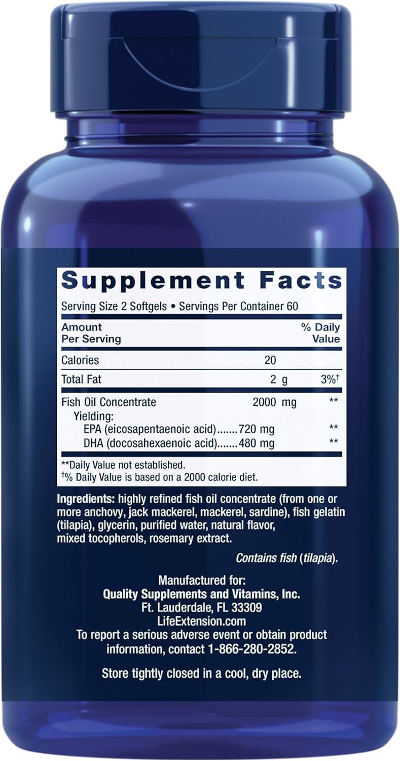 Life Extension Mega EPA/DHA 120 Capsules (1,000 mg per Capsule)
