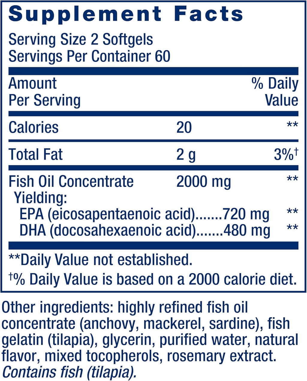 Life Extension Mega EPA/DHA 120 Capsules (1,000 mg per Capsule)