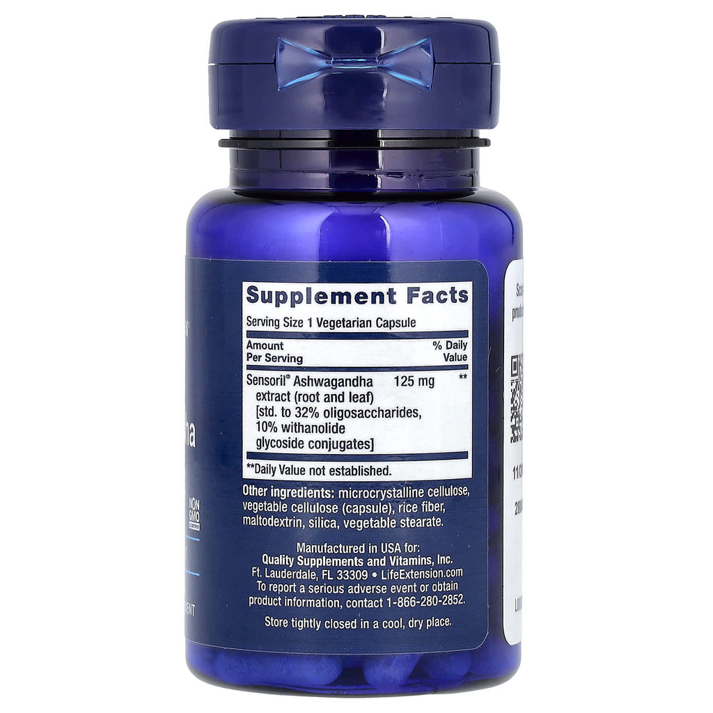Life Extension Optimized Ashwagandha 60 Vegetarian Capsules (125 mg per Capsule)