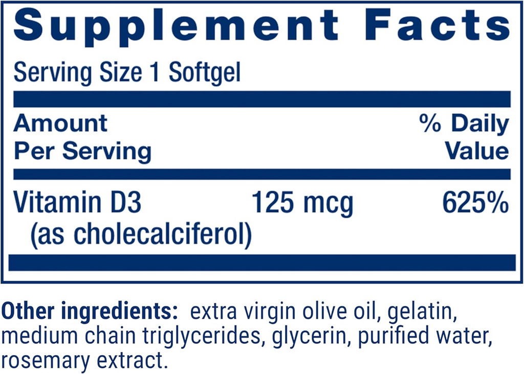 Life Extension Vitamin D3 125 mcg (5,000 IU), 60 Softgels