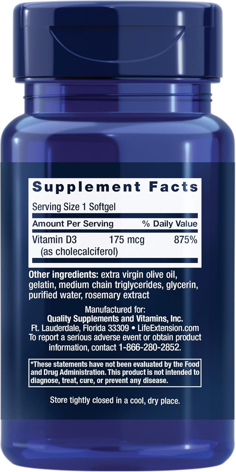 Life Extension Vitamin D3 175 mcg (7,000 IU), 60 Softgels