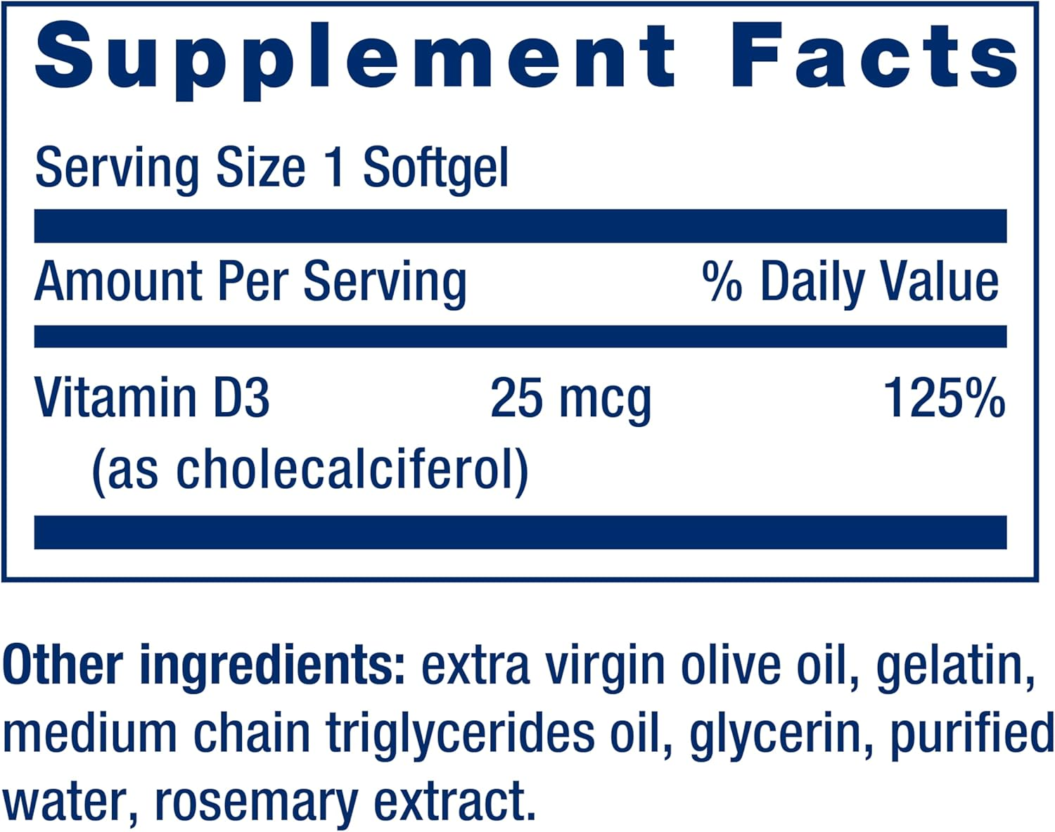 Life Extension Vitamin D3 25 mcg (1,000 IU), 250 Softgels