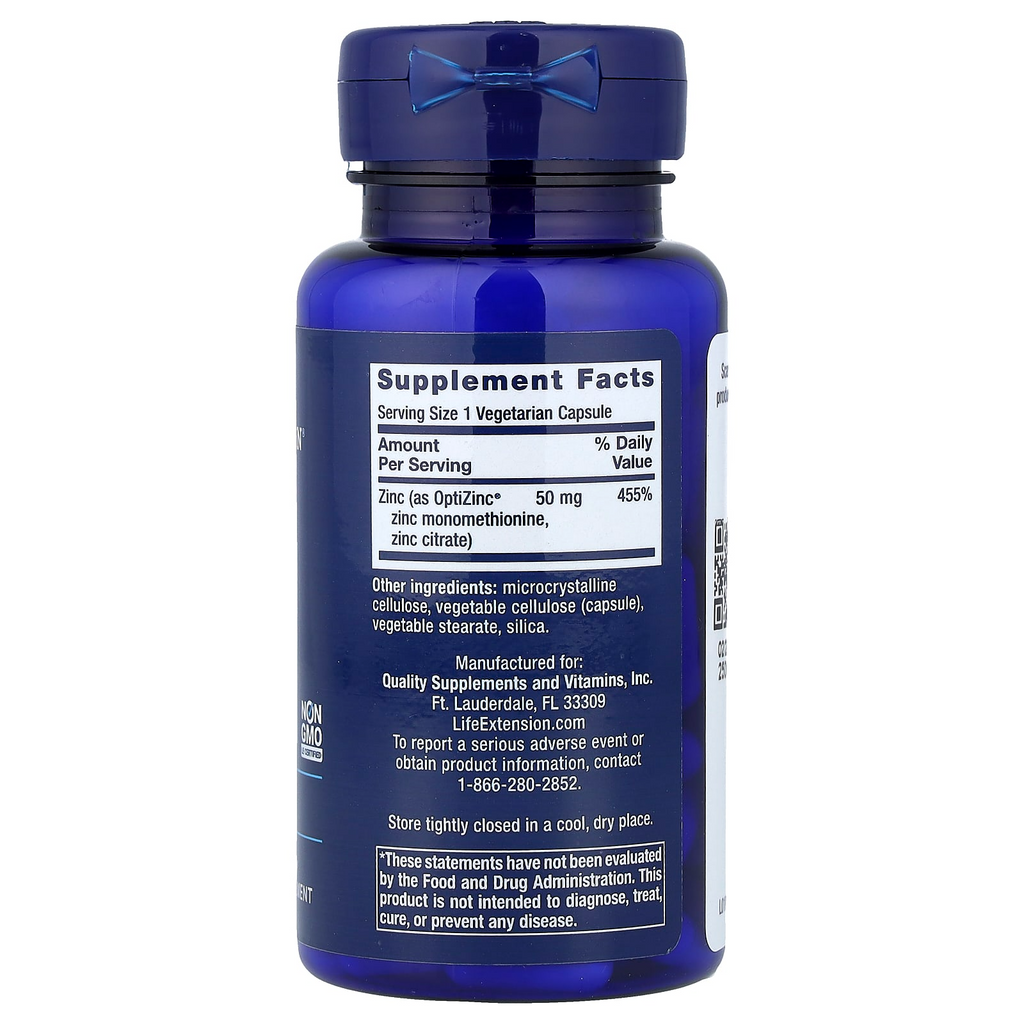 Life Extension Zinc Caps High Potency 50 mg, 90 Vegetarian Capsules